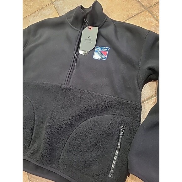 NWT Men's Medium Antigua NHL New York Rangers 1/4 Zip Long Sleeve Pullover Black - Picture 2 of 7